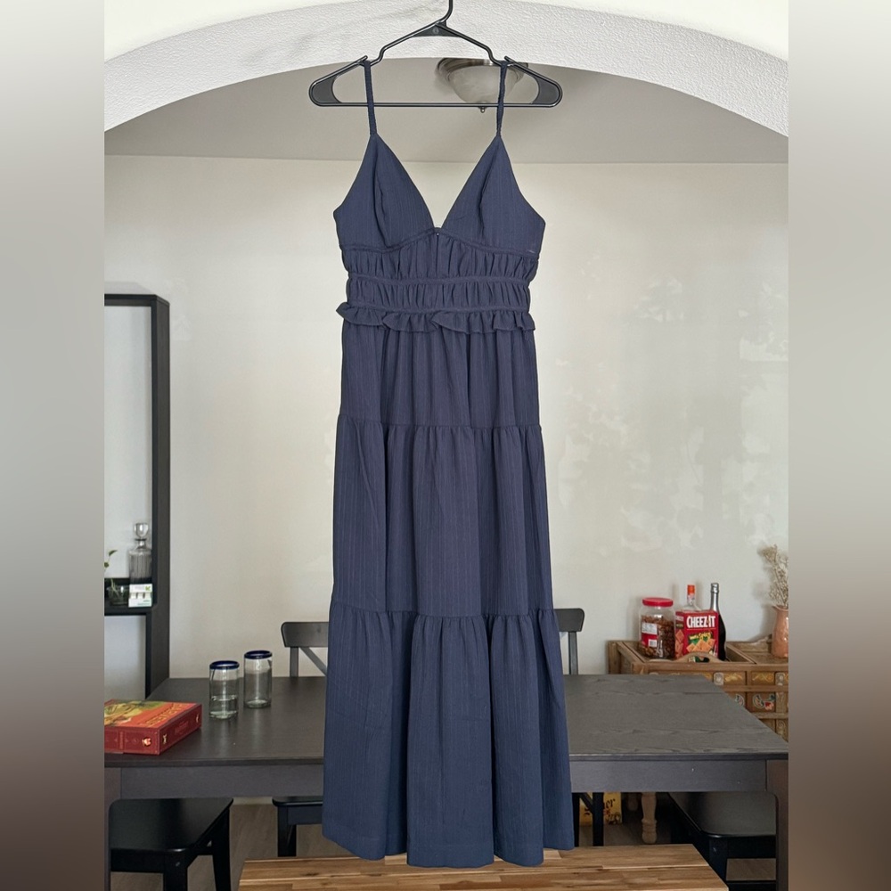 En Saison navy tiered ruffle dress, size M